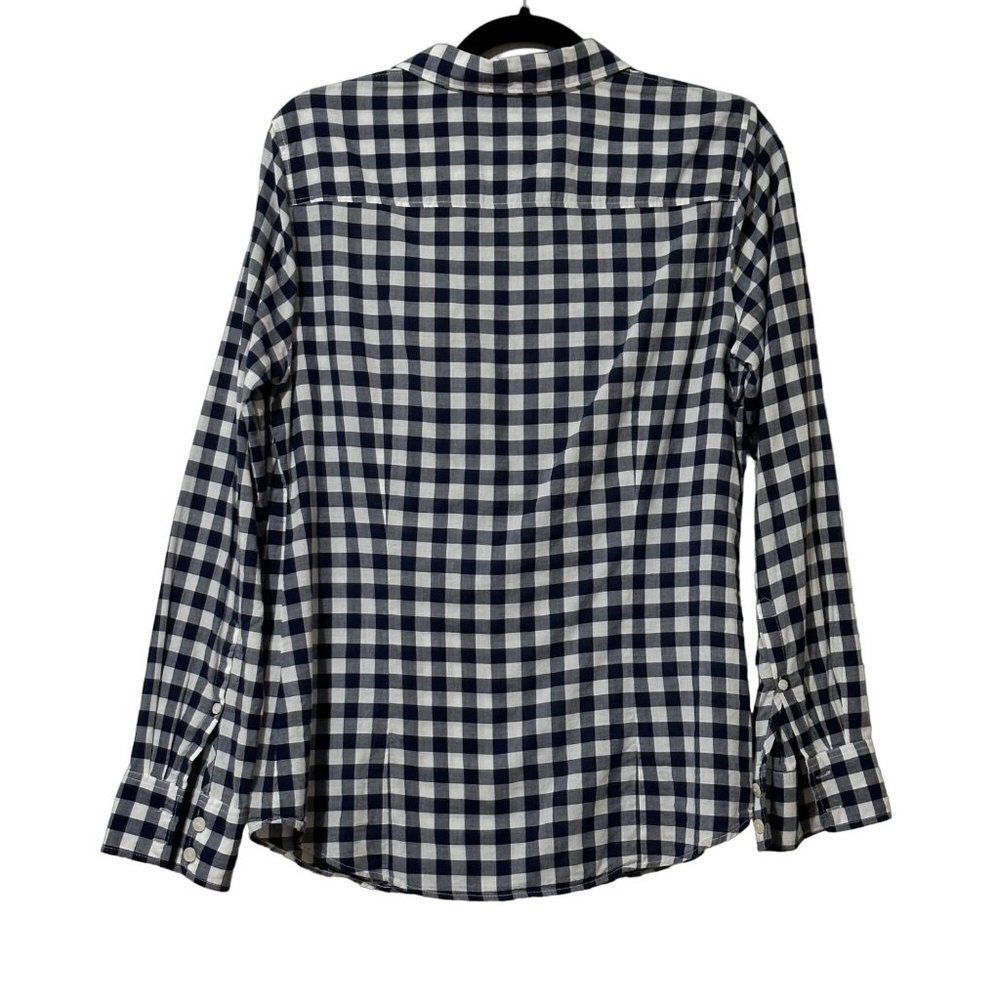 J. Crew women’s size M navy blue check cotton long sleeve button front shirt top - Picture 3 of 7